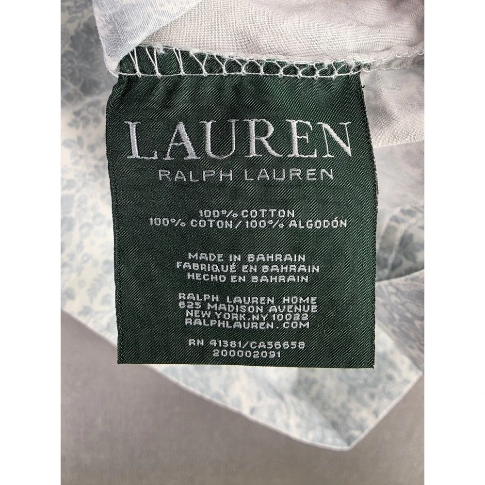 Lauren Ralph Lauren Pillow Case ONE 100% Cotton Made In Bahrain Pale Blue Floral